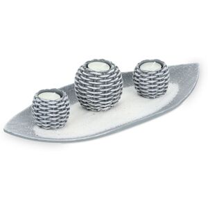 Relaxdays - Tea Light Holder, Set with Decorative Tray, 3 Candleholders & Sand, for Living & Dining Room, Grey/White Relaxdays - Tea Light Holder, Set with Decorative Tray, 3 Candleholders & Sand, for Living & Dining Room, Grey/White