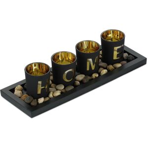 Relaxdays Tealight Holder Set with Tray & Pebbles, 33 cm, Table Centrepiece, Dining Room, Candle Glasses, ‘Home’, Black Relaxdays Tealight Holder Set with Tray & Pebbles, 33 cm, Table Centrepiece, Dining Room, Candle Glasses, ‘Home’, Black