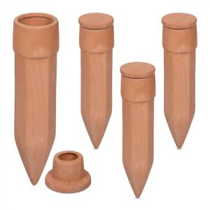 Relaxdays Clay Watering Spikes, Set of 4, for 1.5 Litre PET Bottles, Cones for Houseplants & Pots, with Lid, Terracotta Relaxdays Clay Watering Spikes, Set of 4, for 1.5 Litre PET Bottles, Cones for Houseplants & Pots, with Lid, Terracotta