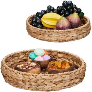 Tray, Set of 2, Round Serving Trays, Size ø 32 & 25 cm, Decorative Organisers, Made of Water Hyacinth, Natural - Relaxdays Tray, Set of 2, Round Serving Trays, Size ø 32 & 25 cm, Decorative Organisers, Made of Water Hyacinth, Natural - Relaxdays