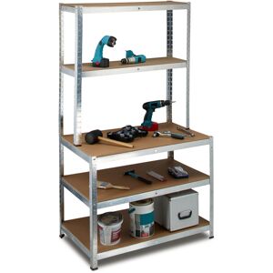 Relaxdays - 2x Heavy Duty Shelf, with Workbench, Load up to 900 kg, 5 Levels, Freestanding, mdf, HxWxD: 180 x 100 x 60 cm Relaxdays - 2x Heavy Duty Shelf, with Workbench, Load up to 900 kg, 5 Levels, Freestanding, mdf, HxWxD: 180 x 100 x 60 cm
