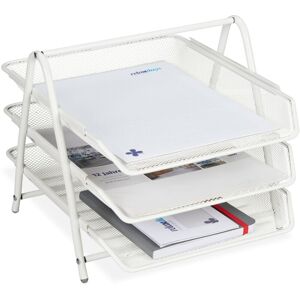 Relaxdays 8x Document Trays Metal, 3 Tiers, Grid Design, Office, A4 Letter Rack, HxWxD: 26.5 x 29.5 x 35.5 cm, White Relaxdays 8x Document Trays Metal, 3 Tiers, Grid Design, Office, A4 Letter Rack, HxWxD: 26.5 x 29.5 x 35.5 cm, White