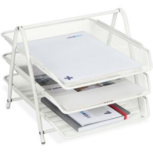 Relaxdays - Document Tray Metal, 3 Shelves, Grid Design, Office, for A4, Letter Rack, HxWxD: 26.5 x 29.5 x 35.5 cm, White Relaxdays - Document Tray Metal, 3 Shelves, Grid Design, Office, for A4, Letter Rack, HxWxD: 26.5 x 29.5 x 35.5 cm, White
