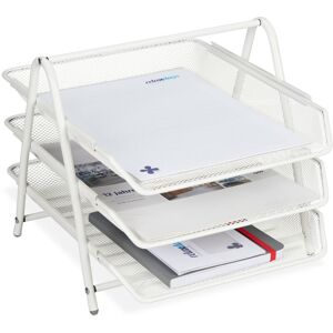 Relaxdays - 4x Document Trays Metal, 3 Tiers, Grid Design, Office, A4 Letter Rack, HxWxD: 26.5 x 29.5 x 35.5 cm, White Relaxdays - 4x Document Trays Metal, 3 Tiers, Grid Design, Office, A4 Letter Rack, HxWxD: 26.5 x 29.5 x 35.5 cm, White