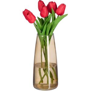 Relaxdays - Glass Flower Vase, Modern Decor for the Table, Large Centerpiece, for Bouquet, hwd: 26 x 10 x 10 cm, Brown Relaxdays - Glass Flower Vase, Modern Decor for the Table, Large Centerpiece, for Bouquet, hwd: 26 x 10 x 10 cm, Brown