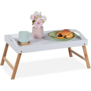 Relaxdays Folding Serving Tray, Breakfast in Bed, with Legs & Handles, Bamboo & MDF, 24 x 55.5 x 30 cm, White/Natural Relaxdays Folding Serving Tray, Breakfast in Bed, with Legs & Handles, Bamboo & MDF, 24 x 55.5 x 30 cm, White/Natural