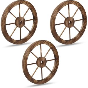 Wagon Wheel, Wood, Set of 3, Decoration for Garden, Terrace, Veranda, Rustic Cartwheel, Saloon, Western, Brown - Relaxdays Wagon Wheel, Wood, Set of 3, Decoration for Garden, Terrace, Veranda, Rustic Cartwheel, Saloon, Western, Brown - Relaxdays