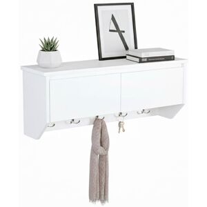 Relaxdays wall coat rack, 5 hooks, with storage, WxHxD: 30x78x20 cm, modern, hallway shelf with 2 compartments, white Relaxdays wall coat rack, 5 hooks, with storage, WxHxD: 30x78x20 cm, modern, hallway shelf with 2 compartments, white