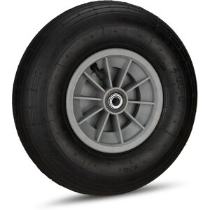 Relaxdays Wheelbarrow Tyre, 4.00-6, Plastic Rim, Pneumatic, 3 Adaptors, Replacement Spare Wheel, Black-Grey Relaxdays Wheelbarrow Tyre, 4.00-6, Plastic Rim, Pneumatic, 3 Adaptors, Replacement Spare Wheel, Black-Grey