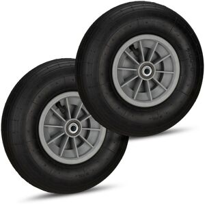 Relaxdays Set of 2 Wheelbarrow Tyres, 4.00-6, Plastic Rim, Pneumatic, 3 Adaptors, Replacement Spare Wheel, Black-Grey Relaxdays Set of 2 Wheelbarrow Tyres, 4.00-6, Plastic Rim, Pneumatic, 3 Adaptors, Replacement Spare Wheel, Black-Grey