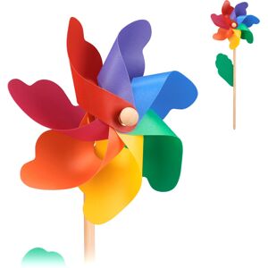 Relaxdays - 8x windmills, pack of four, decorative pinwheels for kids & adults, rainbow wind spinners, wood/PP, multicoloured Relaxdays - 8x windmills, pack of four, decorative pinwheels for kids & adults, rainbow wind spinners, wood/PP, multicoloured