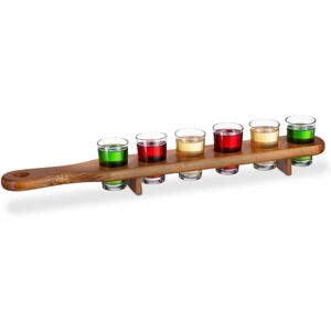 RELAXDAYS 2x Wooden Shot Paddle Board, 6 Shot Glasses each, 4 cl., Drinks Paddle, Glasses Holder, Brown RELAXDAYS 2x Wooden Shot Paddle Board, 6 Shot Glasses each, 4 cl., Drinks Paddle, Glasses Holder, Brown