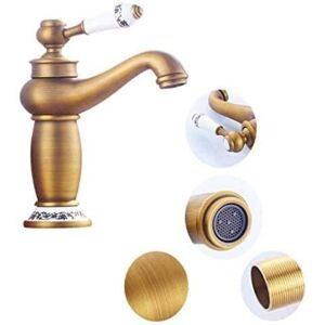 Tonchean - Retro Single Handle Basin Faucet Brass Ceramic Sink Faucet Blue and White Porcelain Long Neck Vintage Floral with Inlet Cold/Hot Water Tap Tonchean - Retro Single Handle Basin Faucet Brass Ceramic Sink Faucet Blue and White Porcelain Long Neck Vintage Floral with Inlet Cold/Hot Water Tap