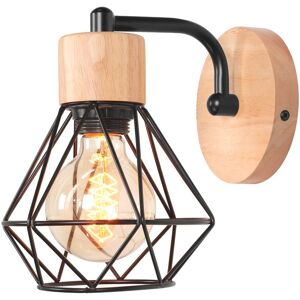 NORCKS Retro Wall Light E27 Vintage Iron And Wood Wall Lamp Retro Cage Black Indoor Wall Lamp For Living Room Bedroom Kitchen Hallway NORCKS Retro Wall Light E27 Vintage Iron And Wood Wall Lamp Retro Cage Black Indoor Wall Lamp For Living Room Bedroom Kitchen Hallway