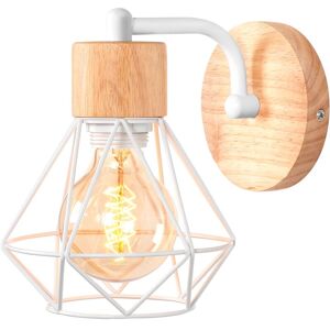NORCKS Retro Wall Light E27 Vintage Iron And Wood Wall Lamp Retro Cage White Indoor Wall Lamp For Living Room Bedroom Kitchen Hallway NORCKS Retro Wall Light E27 Vintage Iron And Wood Wall Lamp Retro Cage White Indoor Wall Lamp For Living Room Bedroom Kitchen Hallway
