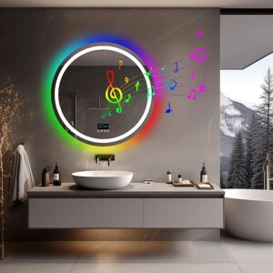Luvodi - rgb Colorful Smart led Illuminated Fog-free Extra Large Bathroom Mirror with Bluetooth Speakers, Time and Date Digital Display - Round 800mm Luvodi - rgb Colorful Smart led Illuminated Fog-free Extra Large Bathroom Mirror with Bluetooth Speakers, Time and Date Digital Display - Round 800mm