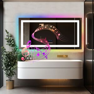 Luvodi - rgb Colorful Smart led Illuminated Fog-free Extra Large Bathroom Mirror with Bluetooth Speakers, Time and Date Digital Display - Rectangular Luvodi - rgb Colorful Smart led Illuminated Fog-free Extra Large Bathroom Mirror with Bluetooth Speakers, Time and Date Digital Display - Rectangular