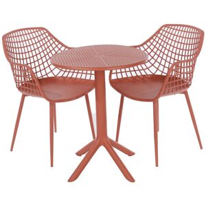 Rimini Lattice Bistro Table and 2 Armchair Set - Plastic/Metal - L60 x W60 x H84 cm - Terracotta - Partially Assembled Rimini Lattice Bistro Table and 2 Armchair Set - Plastic/Metal - L60 x W60 x H84 cm - Terracotta - Partially Assembled