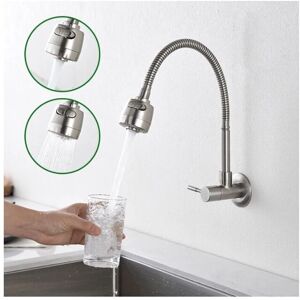 AIHOM Wall Mounted Cold Water Faucet with Spring Kitchen Mixer, Memory Shape, Single Lever Sink Mixer in Brushed Stainless Steel, 2 Nozzles to Choose AIHOM Wall Mounted Cold Water Faucet with Spring Kitchen Mixer, Memory Shape, Single Lever Sink Mixer in Brushed Stainless Steel, 2 Nozzles to Choose