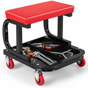 Costway - Rolling Workshop Creeper Soft Padded Seat Mechanic Stool with Tool Tray Storage Costway - Rolling Workshop Creeper Soft Padded Seat Mechanic Stool with Tool Tray Storage