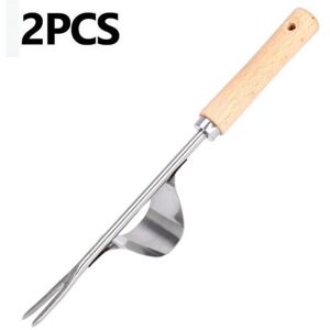 SJQKA Root puller tool for easy removal of deep roots, stainless steel with wooden handle, for digging and weeding by hand (2 pieces) SJQKA Root puller tool for easy removal of deep roots, stainless steel with wooden handle, for digging and weeding by hand (2 pieces)