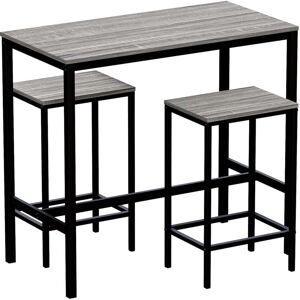 HOME DISCOUNT Roslyn 2 Seater Bar Table and Stools Set Kitchen Dining Furniture, Grey HOME DISCOUNT Roslyn 2 Seater Bar Table and Stools Set Kitchen Dining Furniture, Grey