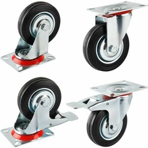 Trimec - Roulettes Pivotantes, 75mm Roulettes de Transport en caoutchouc, 2 Roulettes pivotantes avec Frein et 2 sans Frein (total 4 pcs) Trimec - Roulettes Pivotantes, 75mm Roulettes de Transport en caoutchouc, 2 Roulettes pivotantes avec Frein et 2 sans Frein (total 4 pcs)