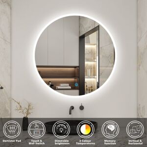Acezanble - Round Illuminated Bathroom Mirror with 3 Color led Lights, 60cm, Dimmable, Warm Light, Natural Light And Cold White Light, Anti-fog, Acezanble - Round Illuminated Bathroom Mirror with 3 Color led Lights, 60cm, Dimmable, Warm Light, Natural Light And Cold White Light, Anti-fog,