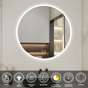 Acezanble - Round Illuminated Bathroom Mirror with 3 Color led Lights, Bluetooth Speaker, 60cm, Dimmable, Warm Light, Natural Light And Cold White Acezanble - Round Illuminated Bathroom Mirror with 3 Color led Lights, Bluetooth Speaker, 60cm, Dimmable, Warm Light, Natural Light And Cold White