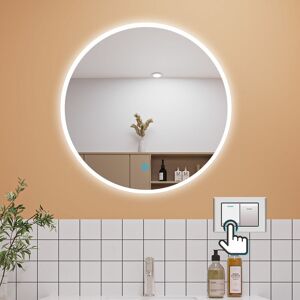 Aica Sanitaire - 600mm Round Bathroom Mirror with led Lights Dimmable 3 Colour Memory (White + Warm White + Warm) Demister Touch Sensor Wall Mounted, Aica Sanitaire - 600mm Round Bathroom Mirror with led Lights Dimmable 3 Colour Memory (White + Warm White + Warm) Demister Touch Sensor Wall Mounted,