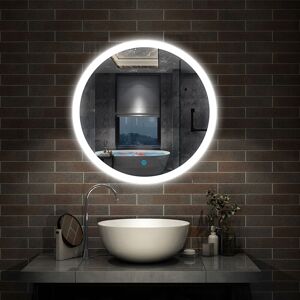 AICA SANITAIRE Round Bathroom Mirror with LED Lights Touch Sensor,Cool White Light,Wall Mounted,IP44-600mm White Light+Demister - B AICA SANITAIRE Round Bathroom Mirror with LED Lights Touch Sensor,Cool White Light,Wall Mounted,IP44-600mm White Light+Demister - B