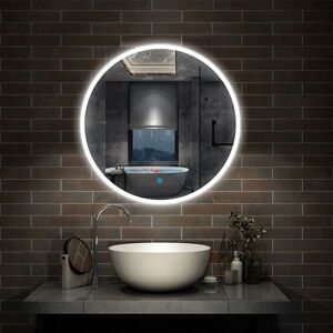 Aica Sanitaire - Round Bathroom Mirror with led Lights Touch Sensor,Cool White Light,Wall Mounted,IP44-800mm White Light+Demister - a Aica Sanitaire - Round Bathroom Mirror with led Lights Touch Sensor,Cool White Light,Wall Mounted,IP44-800mm White Light+Demister - a