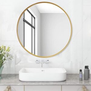 Tinor - Round bathroom mirror without lighting 60 cm with matt gold metal frame Decorative round mirror with gold edge 60 x 60 cm Tinor - Round bathroom mirror without lighting 60 cm with matt gold metal frame Decorative round mirror with gold edge 60 x 60 cm