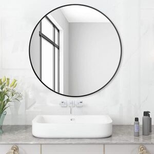 Tinor - Round bathroom mirror without lighting Black 60 cm Wall mirror with black plastic frame Decorative round mirror with black edge Tinor - Round bathroom mirror without lighting Black 60 cm Wall mirror with black plastic frame Decorative round mirror with black edge