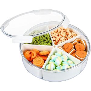 SJQKA Round Divided Serving Tray with Lid, Plastic Fruit Serving Container, 5 Compartments, Salad Vegetable Storage Tray, Snack Candy Storage Plate, SJQKA Round Divided Serving Tray with Lid, Plastic Fruit Serving Container, 5 Compartments, Salad Vegetable Storage Tray, Snack Candy Storage Plate,