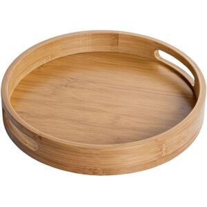 QIEDIE Round Wooden Serving Tray with Handles, Round Decorative Tray, Natural Bamboo, Decorative Tray for Cafe, Bar, Restaurant (Brown), 40x40x5cm QIEDIE Round Wooden Serving Tray with Handles, Round Decorative Tray, Natural Bamboo, Decorative Tray for Cafe, Bar, Restaurant (Brown), 40x40x5cm