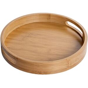 QIEDIE Round Wooden Serving Tray with Handles, Round Decorative Tray, Natural Bamboo, Decorative Tray for Cafe, Bar, Restaurant (Brown), 35x35x5cm QIEDIE Round Wooden Serving Tray with Handles, Round Decorative Tray, Natural Bamboo, Decorative Tray for Cafe, Bar, Restaurant (Brown), 35x35x5cm