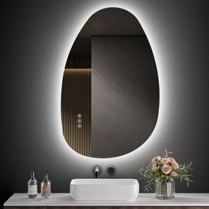 S'afielina - Bathroom Mirror with led Lights, 85 x 50 cm Asymmetrical with Smart Touch Switch, 3 Colors Dimmable Light, Anti-Fog, Memory Function S'afielina - Bathroom Mirror with led Lights, 85 x 50 cm Asymmetrical with Smart Touch Switch, 3 Colors Dimmable Light, Anti-Fog, Memory Function