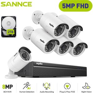 Sannce - 5MP H.264+ PoE nvr 8 Channel poe nvr with 6 cctv Cameras 5MP Recorder Waterproof IP66 Security Camera System for Indoor Outdoor,2TB hdd Sannce - 5MP H.264+ PoE nvr 8 Channel poe nvr with 6 cctv Cameras 5MP Recorder Waterproof IP66 Security Camera System for Indoor Outdoor,2TB hdd