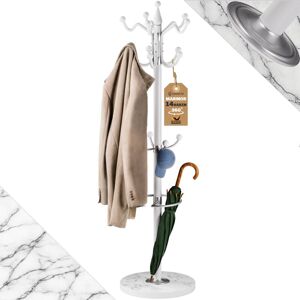Curved Coat Rack with White Marble Base 14 Rotatable Hooks 37x37x175cm White - Casaria Curved Coat Rack with White Marble Base 14 Rotatable Hooks 37x37x175cm White - Casaria