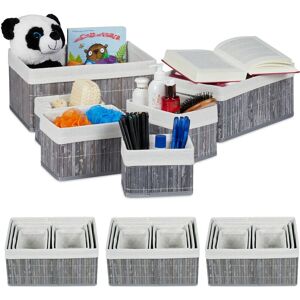 Relaxdays 4x Sets of 6 Bamboo Storage Baskets, Various Sizes, Shelves Organiser, Fabric Cover, Square, Decorative, Grey Relaxdays 4x Sets of 6 Bamboo Storage Baskets, Various Sizes, Shelves Organiser, Fabric Cover, Square, Decorative, Grey