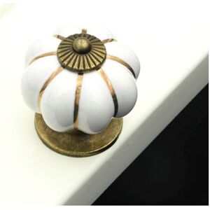 Serbia - Set de 8 boutons de meubles en céramique de style européen vintage et en forme de citrouille pour vanité, armoire et tiroirs, blanc Serbia - Set de 8 boutons de meubles en céramique de style européen vintage et en forme de citrouille pour vanité, armoire et tiroirs, blanc