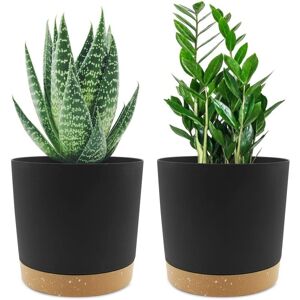 BEIJIYI Set of 2 16cm Pots, Indoor Planters with Drainage Holes and Removable Base, Modern Decorative Saucer for Outdoor Planters (Black 16cm) BEIJIYI Set of 2 16cm Pots, Indoor Planters with Drainage Holes and Removable Base, Modern Decorative Saucer for Outdoor Planters (Black 16cm)