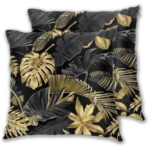 Set of 2 cushion covers 45 x 45 cm, golden and black tropical leaves on a dark background, decorative pillowcases with invisible zipper YMYNY Set of 2 cushion covers 45 x 45 cm, golden and black tropical leaves on a dark background, decorative pillowcases with invisible zipper YMYNY