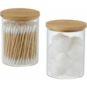 Groofoo - Set of 2 Glass Jars with Bamboo Lids, Round Cotton Pad for Bathroom Accessories Storage Organizer, Farmhouse Bathroom Decor, Bathroom Decor. Groofoo - Set of 2 Glass Jars with Bamboo Lids, Round Cotton Pad for Bathroom Accessories Storage Organizer, Farmhouse Bathroom Decor, Bathroom Decor.