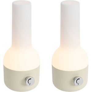 Qazqa - Set of 2 Outdoor Table Lamps Beige with White Incl. Rechargeable led - Haard Qazqa - Set of 2 Outdoor Table Lamps Beige with White Incl. Rechargeable led - Haard