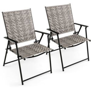 Costway - Set of 2 Patio Folding Chairs Outdoor Wicker Dining Chairs with Armrests Costway - Set of 2 Patio Folding Chairs Outdoor Wicker Dining Chairs with Armrests