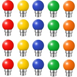 MEMKEY Set of 20 colored LED bulbs, B22 bayonet lamps, 2 W, red, yellow, orange, green, blue, unbreakable (equivalent to 20 W). MEMKEY Set of 20 colored LED bulbs, B22 bayonet lamps, 2 W, red, yellow, orange, green, blue, unbreakable (equivalent to 20 W).
