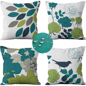 Linghhang - Set of 4 Outdoor Cushion Covers (45 x 45 cm) Waterproof Blue Green Flower Bird Pattern Throw Pillow Covers for Sofa Patio Garden Living Linghhang - Set of 4 Outdoor Cushion Covers (45 x 45 cm) Waterproof Blue Green Flower Bird Pattern Throw Pillow Covers for Sofa Patio Garden Living
