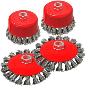 WOIYIC Set of 4 twisted knot wire brushes for weld cleaning, fits any 125mm angle grinder with M14 thread, brush sizes 75mm and 100mm flat WOIYIC Set of 4 twisted knot wire brushes for weld cleaning, fits any 125mm angle grinder with M14 thread, brush sizes 75mm and 100mm flat